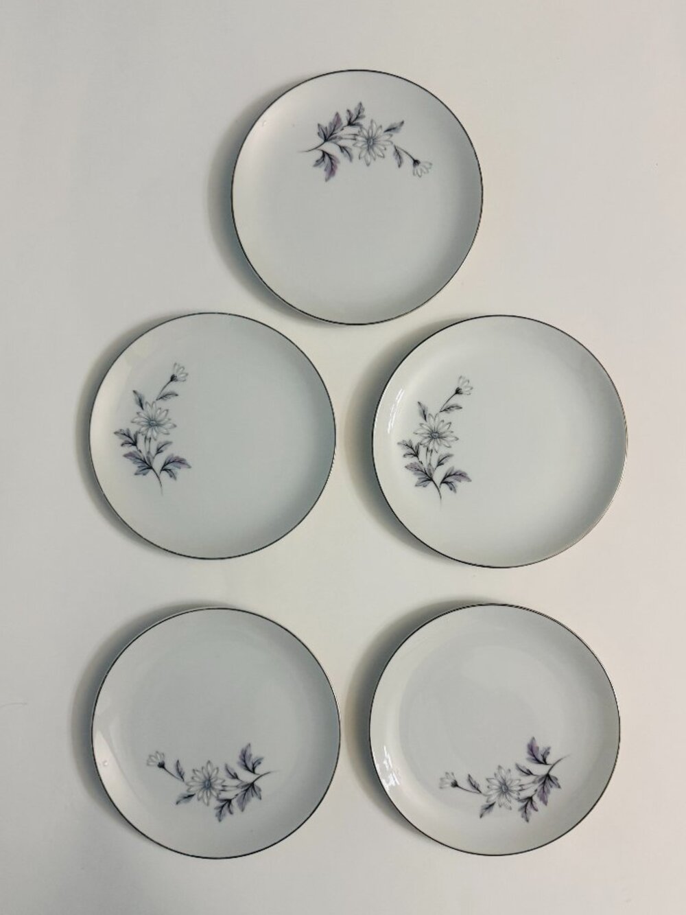 Crown Jewel Set of 5 Porcelain Side Plates Floral with Platinum Silver Trim